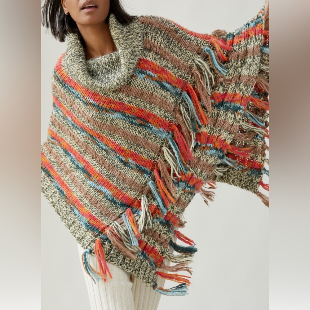 🆕Anthropologie Tasseled Turtleneck Poncho